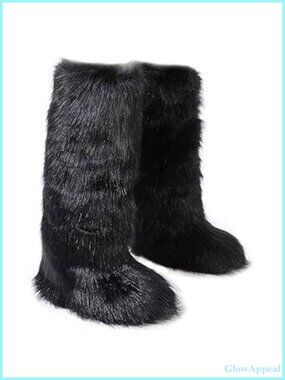 Faux Fur Knee-High Winter Boots Slip-On Fuzzy Snow Boots